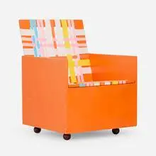 Mary Heilmann, Clubchair 16, 2004, painted plywood, polypropylene webbing, casters