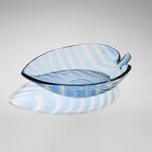 Tyra Lundgren, Leaf bowl, model 2641, 1937, iridized glass with sapphire bands