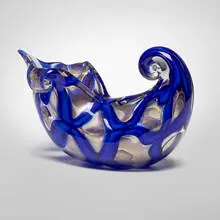 Shell form bowl by Ercole Barovier, 1955-60, internally decorated glass with gold inclusions, sold Feb 2025