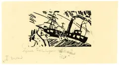 Raddampfer by Lyonel Feininger, 1918, Holzschnitt auf dünnem Japanbütten, sold Dec 2017