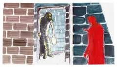 Ohne Titel by Daniel Richter, 2006, Öl und Lackfarbe über Bleistift auf drei aneinander gefügten Papierbögen, sold Jun 2017