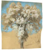 Bernhard Fries, Studie eines blühenden Baumes vor blauem Himmel, Gouache und Kohle, teilweise laviert, auf gelbbraunem, festem Papier