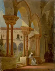 Franz Ludwig Catel, Im Klosterhof von San Domenico in Palermo, 1843, Öl auf Zinkblech