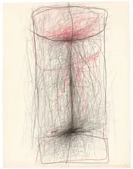 Karl Bohrmann, Ohne Titel (Gespinst, schwarzrot), 1962, Farbstift, Bleistift und Grafit auf Bristolkarton