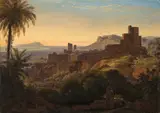Deutsch, um 1830, Blick auf Terracina, Öl auf Leinwand, auf Pappe aufgezogen