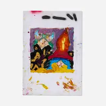 Edu Carrillo, Witch and Demon Sketch 1, 2020, acrylic, crayon, graphite, oil, marker, spray paint and gold leaf on paper