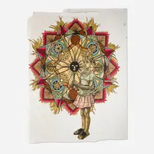 Swoon, Edline, 2012, block print, coffee stain and acrylic gouache on stitched Mylar