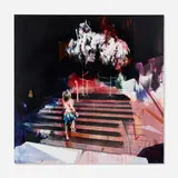Ian Francis, A Girl Tries To Go Home But Her Way Is Blocked By Two Trees, 2009, oil, spraypaint, ink and photo transfer on canvas
