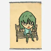Boy on Bench tapestry by Yoshitomo Nara, c. 2008, hooked rug, offered Sep 2025