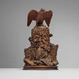 Polish, Continental carved tobacco jar surmounted by eagle, c. 1900, carved walnut
