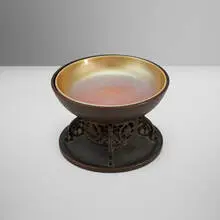 Oscar Bach, Centerpiece with Steuben insert, c. 1925, bronze, Aurene and Calcite glass