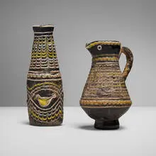 Roman, Vessel and pitcher with bird, glass with applied details