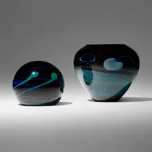 Moon Bowl and sphere by John Lewis, 1980, glass, offered Mar 2025