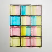 Thomas Linder, Primary Grid, 2016, poplar, pigment, fiberglass, staples
