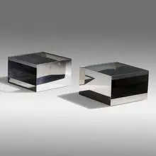 Joseph D'Urso, Low rolling table model 6027T, pair, 1980 / 1990, stainless steel, safety glass