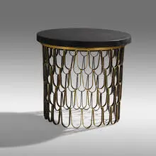 Loop occasional table by Paul Evans, c. 1965, patinated iron, 23 karat gold leaf, wood, cleft slate, sold May 2021