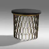 Loop occasional table by Paul Evans, c. 1965, patinated iron, 23 karat gold leaf, wood, cleft slate, sold May 2021