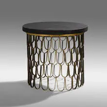 Loop occasional table by Paul Evans, c. 1965, patinated iron, 23 karat gold leaf, wood, cleft slate, sold May 2021