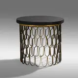 Loop occasional table by Paul Evans, c. 1965, patinated iron, 23 karat gold leaf, wood, cleft slate, sold May 2021