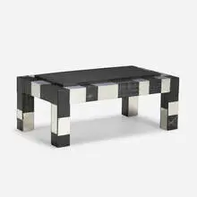 Prototype Argente coffee table by Paul Evans, c. 1961, welded and patinated aluminum, welded steel, slate, sold May 2021