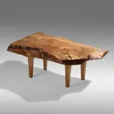 Jeffrey Greene, Spindle Leg Live Edge coffee table, 2021, London Plane, oak