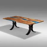 Shaun Smith, Delaware River Dining Table, 2021, London Plane, welded and powder-coated steel, epoxy resin