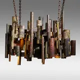 Custom chandelier by Paul Evans, c. 1965, torch-cut, welded, and enameled steel, sold May 2021