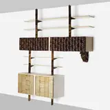 Paul Evans and Phillip Lloyd Powell, Custom storage unit, c. 1960, torch-cut, welded, enameled, and gilt steel, lacquered and enameled wood, gold leaf