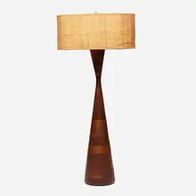Table lamp by Phillip Lloyd Powell, c. 1960, laminated and turned walnut, patinated metal, linen, sold May 2021