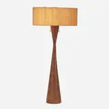 Phillip Lloyd Powell, Large table lamp, c. 1960, laminated and turned walnut, patinated metal, woven grass over fiberglass