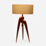 Phillip Lloyd Powell, Table lamp, c. 1960, walnut, patinated metal, linen