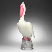 Pino Signoretto, Monumental pelican, c. 1975, lattimo glass with applied decoration, cristallo base