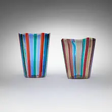 A Canne glasses model 915, set of two by Gio Ponti, 1946-47, glass with polychrome canes, sold Feb 2025