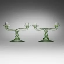 Murano, Soffiato candlesticks, pair, c. 1930, soffiato glass