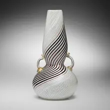 Dino Martens, Bianca Nero vase, 1954, fused glass canes with gold leaf and applied details