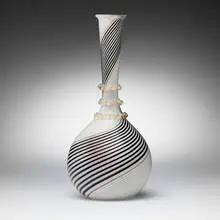 Monumental Bianca Nero vase by Dino Martens, 1954, fused glass canes with gold leaf and applied details, sold Feb 2025