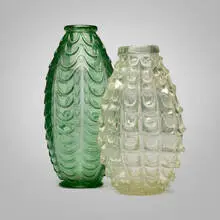 Applicazione vases by attribution Dino Martens, 1940, glass with applications, sold Feb 2025