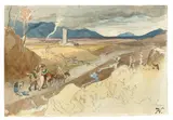 Albert Venus, Zug von Landleuten in der Campagna. (Nach) 1866, Aquarell über Bleistift auf Bütten