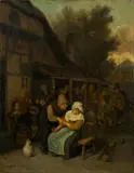 Cornelis Dusart, Der verliebte Alte, 1686, Öl auf Holz
