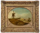 Jan van Goyen, Windmühle nahe eines Dorfes, Um 1650, Öl auf Eichenholz