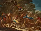 Flämischer Meister, Bärenjagd – womöglich Vorlage einer Tapisserie, Um 1680, Öl auf Leinwand