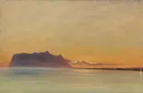 Friedrich Loos, Sonnenuntergang am Meer (Italien), Um 1848, Öl auf Papier auf Pappe