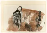 Alfred Hrdlicka, Gruppe, 1964, Pinsel und Feder in schwarzer und rotbrauner Tusche und Bleistift auf Papier