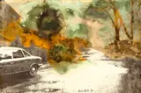 Dieter Roth, In Oelper scheperts (Braunschweiger Landschaft mit Käsebäumen), 1973, Schmelzkäse über Handoffset in Dunkelbraun auf Karton