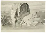 Deutsch, um 1820, Felsen im Wasser, Pinsel in Grau auf Bütten