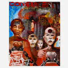 Mear One, Complacent, acrylic and spray paint on canvas