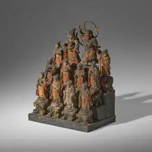 Southeast Asian, Lohan, painted wood, brass