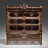 Mayan Revival, Cabinet, c. 1930, hand-carved cedar, glass
