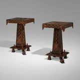 Mayan Revival, Occasional tables, pair, c. 1930, hand-carved cedar