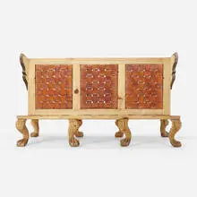Mike Diaz, Umberto wingback sofa, c. 2020, leather, pine, silver leaf